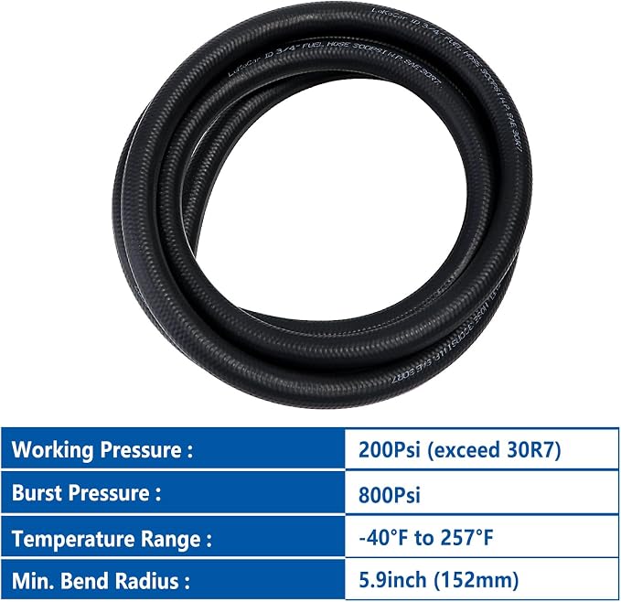 LokoCar Rubber Fuel Hose Line Push Lock 3/4" ID SAE 30R7 NBR 25ft 300PSI Black - Image 6