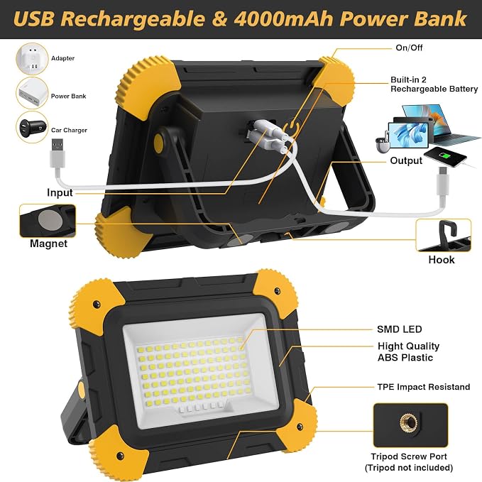 Rechargeable Magnetic Work Light, 40W Portable LED Flood Light Battery Powered - Image 4