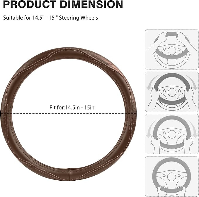 High-Grade Brown Genuine Leather Steering Wheel Cover - Image 6
