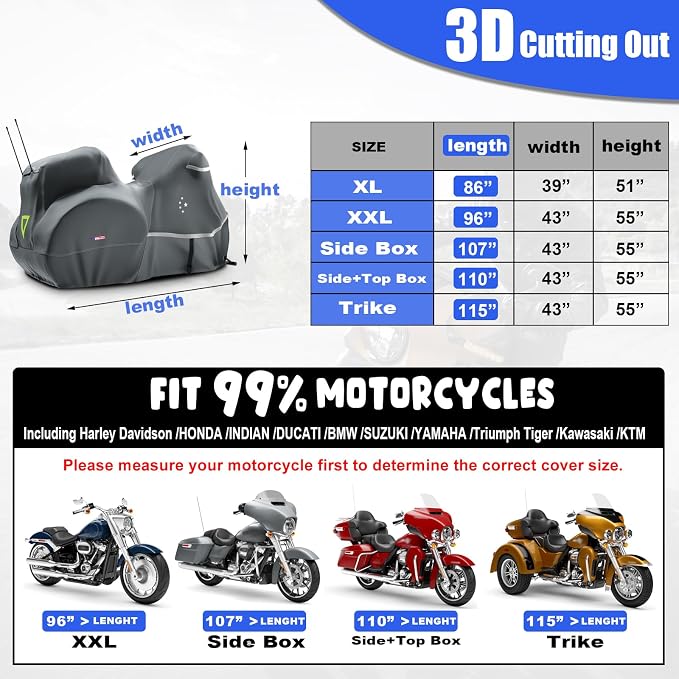 Motorcycle Cover with Side+Top Box LI LIBZAKI Heavy Duty 600D Waterproof - Image 5