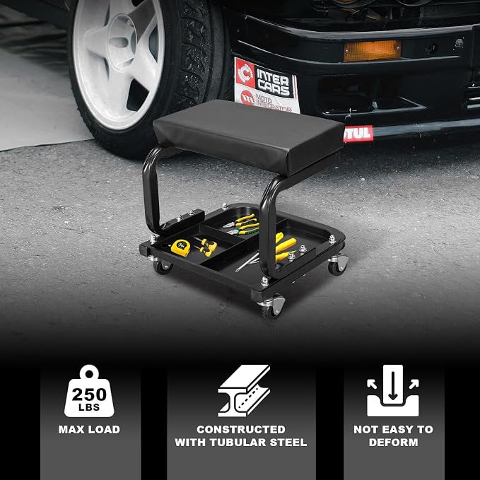 Torin ATR6300B Rolling Creeper Garage/Shop Seat: Padded Mechanic Stool - Image 2