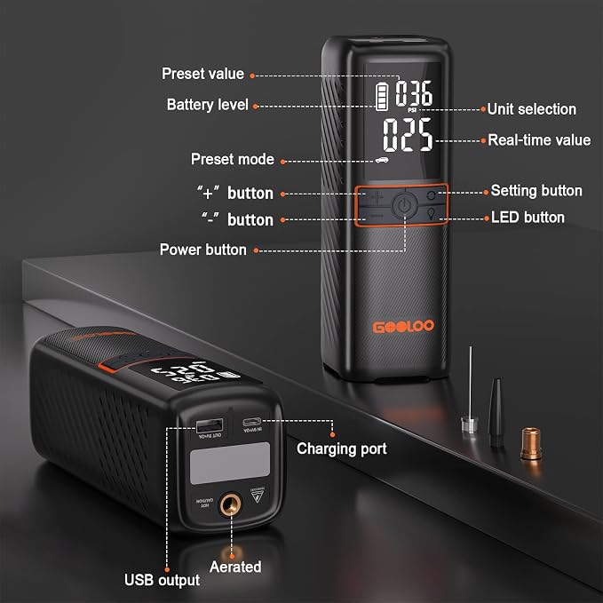 GOOLOO GT160 Tire Inflator Portable Air Compressor, 160PSI Portable Air Pump - Image 8