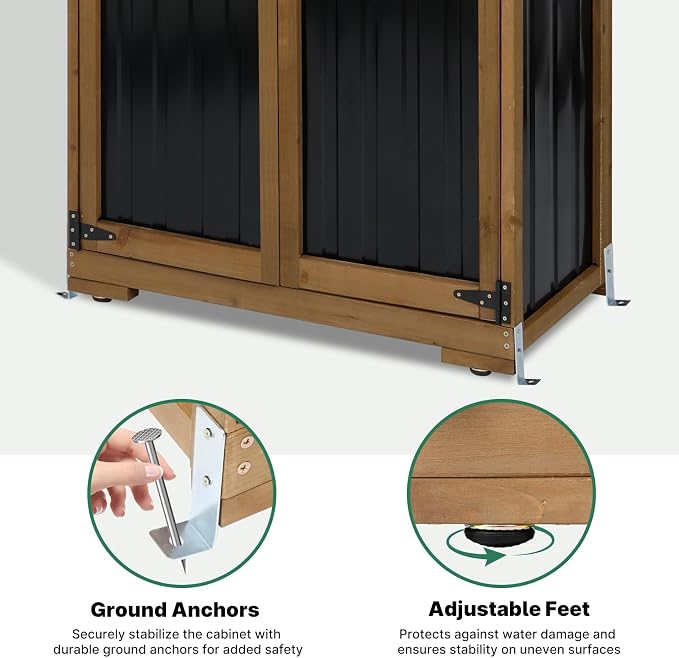 Outdoor Storage Cabinet Wood & Metal, Tall Tool Shed - Image 7