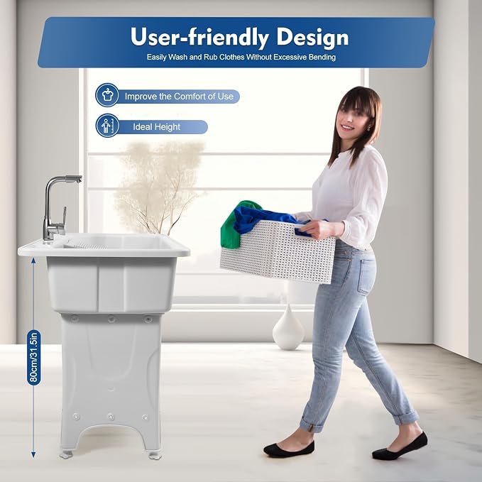 Freestanding Utility Sink Plastic Laundry Tub Spacious Sink - Image 4