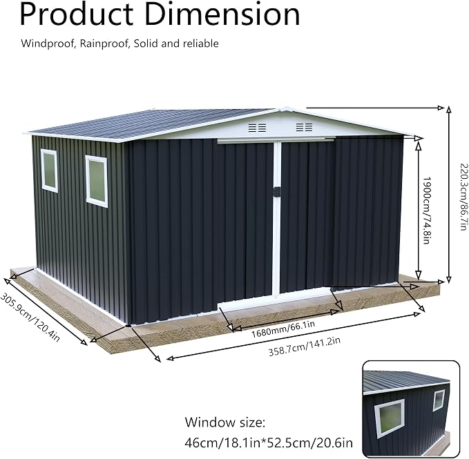 12x10 FT Outdoor Storage Shed - Image 3
