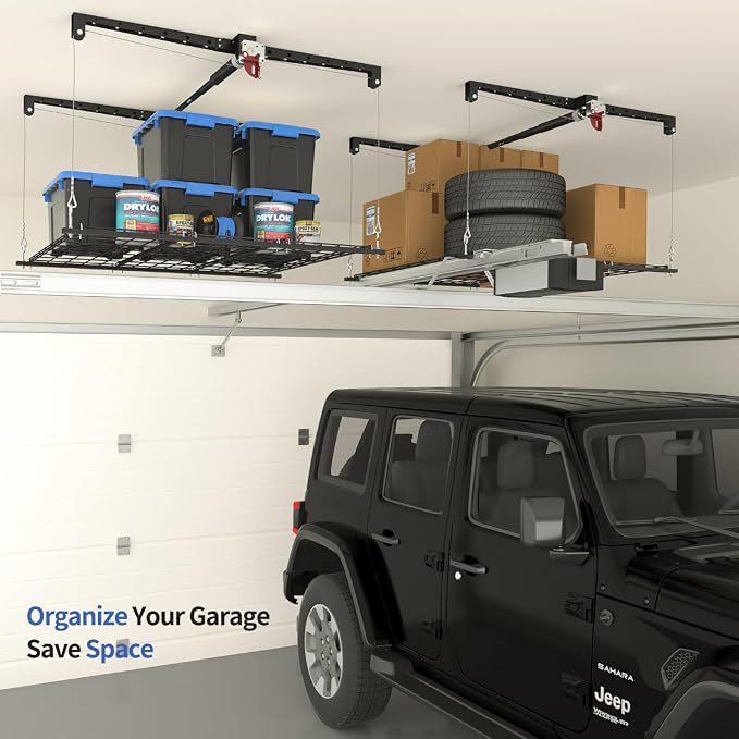 Overhead Garage Storage Rack, Heavy-duty 4x4 Ft Ceiling Storage Racks - Image 4