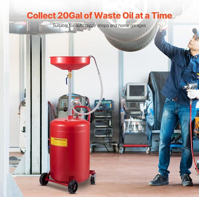 VEVOR 20-Gallon Waste Oil Drain Tank, Air Operated Portable Oil Drainer - Image 2