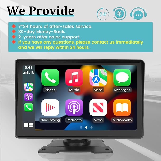 7 Inch Protable Apple Carplay Car Screen, Wireless Android Auto Dash Mount - Image 7