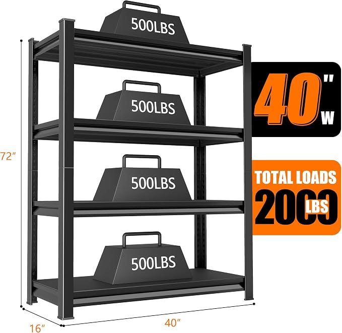 40in Wide Garage Shelving Heavy Duty，2000lbs Large Loads Adjustable Garage - Image 3