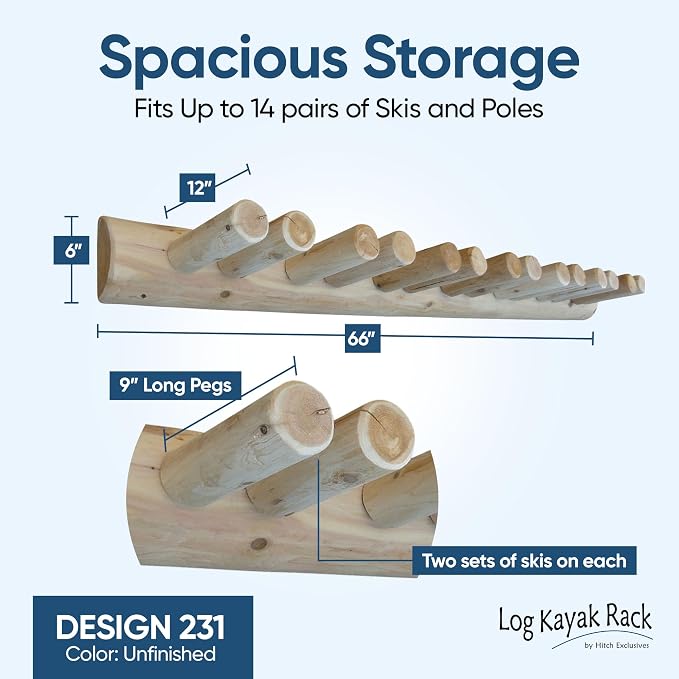 14-Place Log Ski Rack Wall Mount, Indoor Ski Storage Rack - Image 2