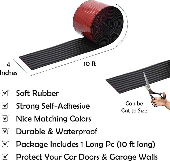 RUBBER BOND Garage Wall Protectors - 4in x 10ft Strong Self-Adhesive Rubber - Image 3