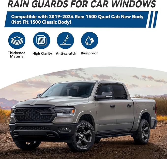 4pcs Front+Rear Smoke Tint Sun/Rain Guard Outside Mount Tape-On Vent Window - Image 2