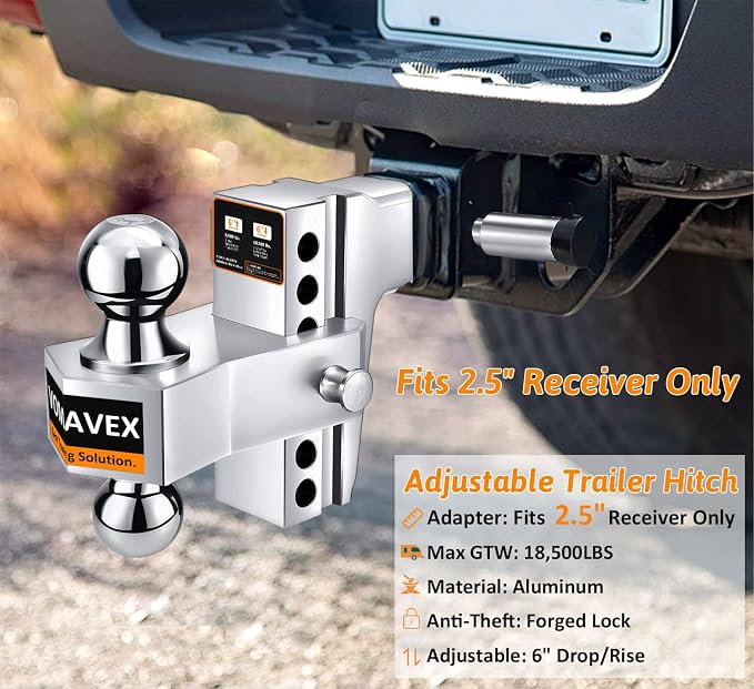 Adjustable Trailer Hitch-Drop Hitch Fits 2.5-Inch Receiver -6" Drop/Rise Tow - Image 2
