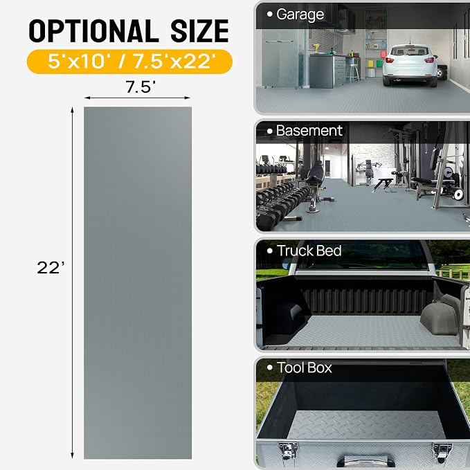 TUFFIOM 4x8 FT Garage Floor Mat, Thickened Diamond Plate PVC Garage Mats - Image 5