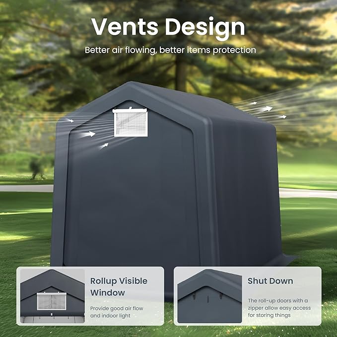 PHI VILLA 6'x10'x7' Outdoor Portable Storage Shelter Shed Garage - Image 7