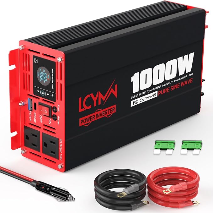 1000 Watts Pure Sine Wave Power Inverter 12V DC to 110V 120V AC Converter by LCYMW