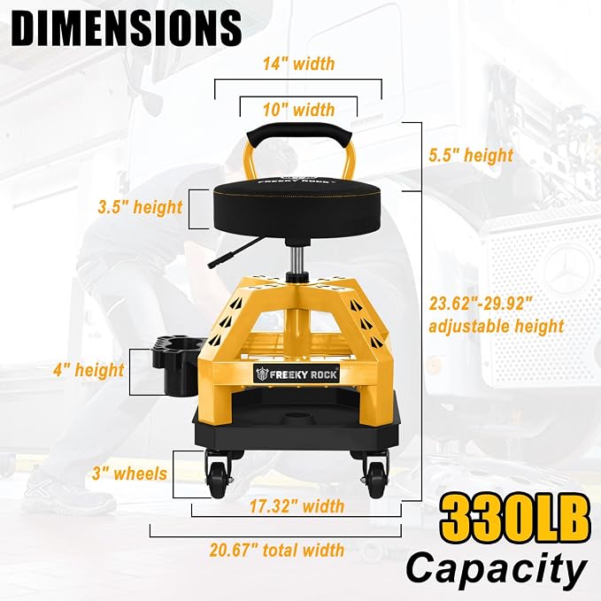 Rolling Shop Stool with Wheels, Heavy Duty Garage Work Mechanic Stool with - Image 2