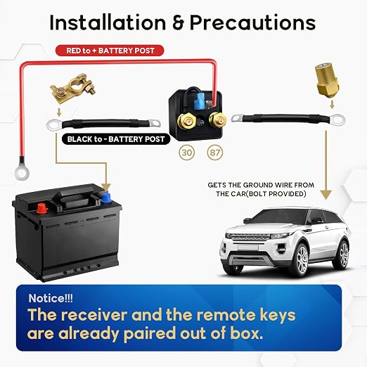 Car Remote Battery Disconnect Switch 12V, 250A Top Post Negative Battery Shut - Image 3