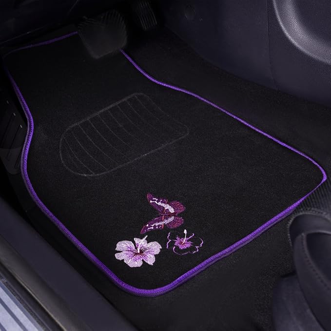 CAR PASS Embroidery Butterfly and Flower Car Floor Mats, Universal Fit 95% - Image 3