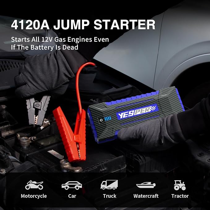 YESPER Jump Starter Portable, 4120A Peak Car Jumper Starter Jump Box, Booster - Image 2