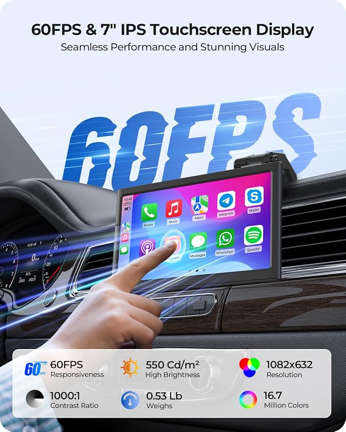 7" Wireless Portable 60FPS Car Play Screen - Image 3