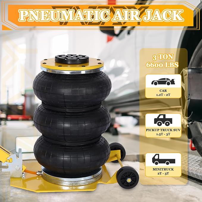 3T Triple Bag Air Jack 6600lbs Pneumatic Jack 3s Fast Lift Up 16in Airbag Jack - Image 2