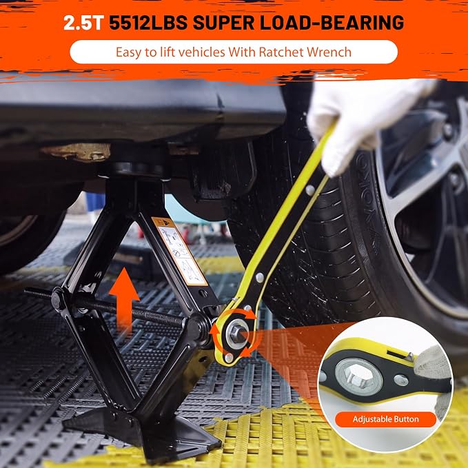 Portable Car Scissor Jack 2 Ton, Rubber Top Car Lift Jack - Image 3