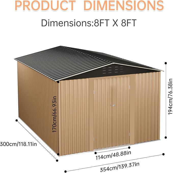 Outdoor Storage Shed, 8x8 FT Metal Garden Shed - Image 2