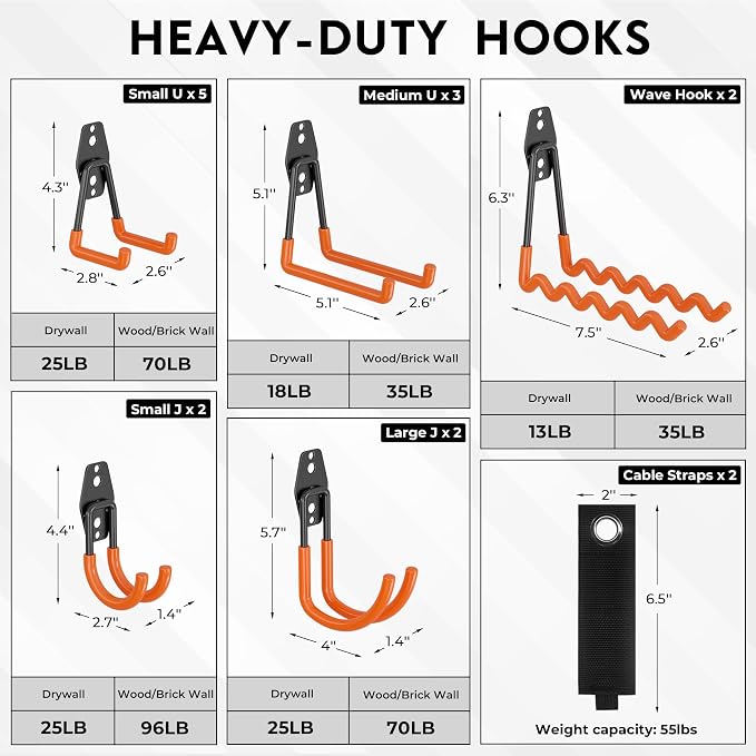 BONTEC 16 Pack Heavy Duty Garage Hooks, Steel Wall Mount - Image 2