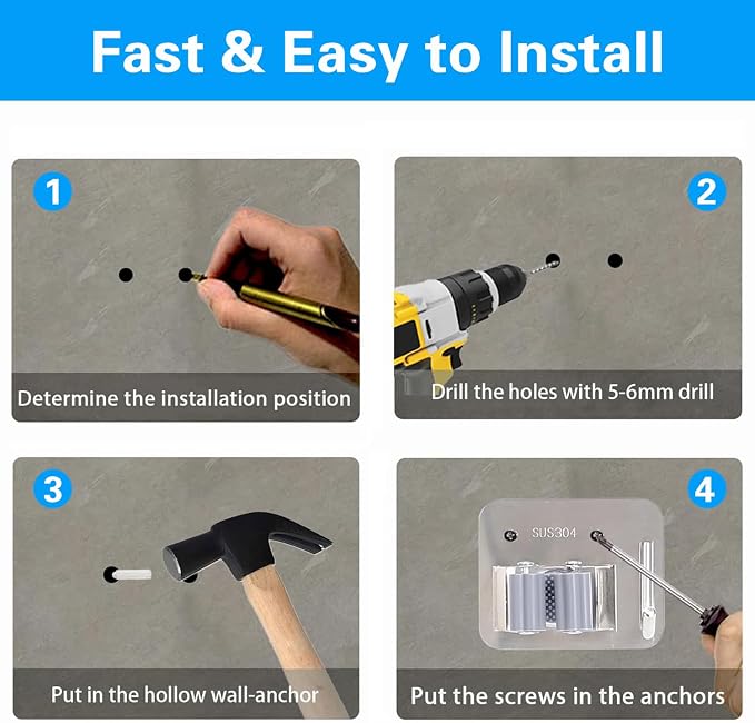 5 Pack Broom Holder Heavy Duty Stainless Steel Broom Hanger - Image 6