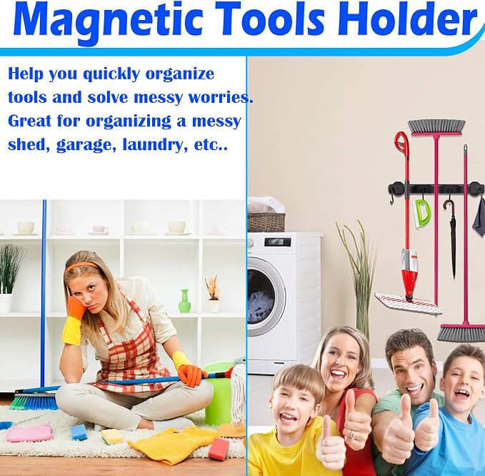 Strong Magnetic Mop Broom Holder, 1 Set Heavy Duty Magnetic Mop Hanger - Image 2