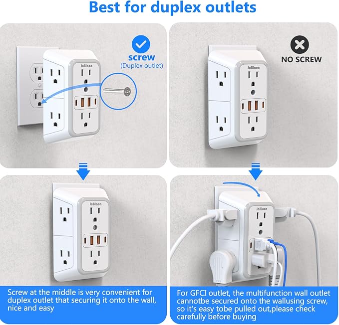 2 Pack Outlet Extender Surge Protector, 6 Outlet Splitter - Image 6