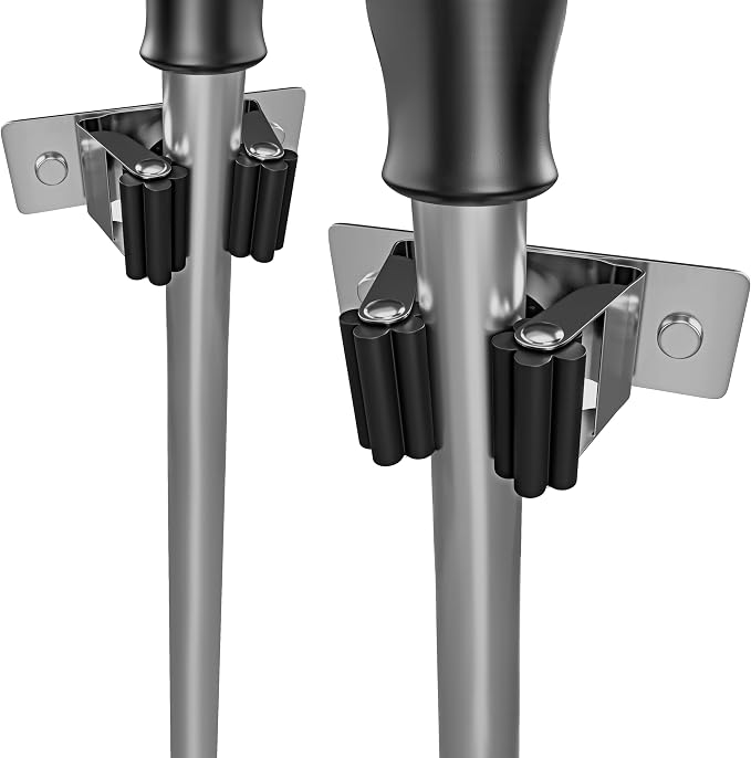 Self Adhesive Broom and Mop Holder Wall Mounted – SUS304 Stainless Steel 2-Slot - Image 6