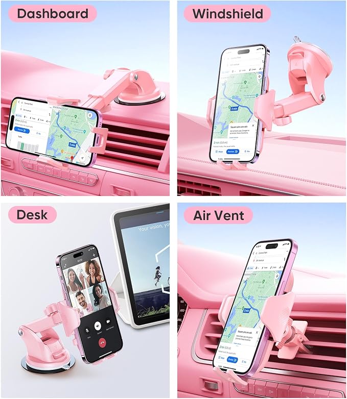VICSEED Pink Phone Holders for Your Car, 3-in-1 Dashboard Windshield Vent - Image 2