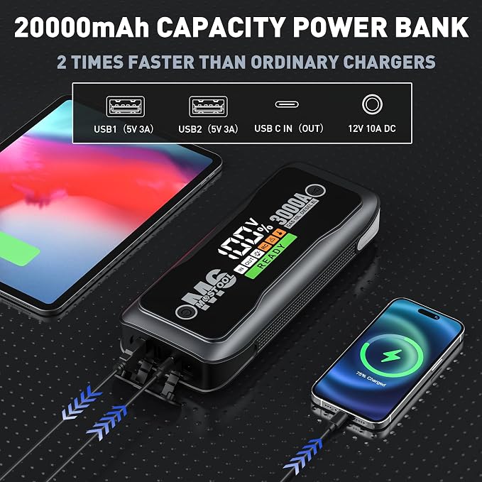 MOSTOOL M6 Car Jump Starter, 3000A Peak 12V Battery Jump Starter Power Pack - Image 6