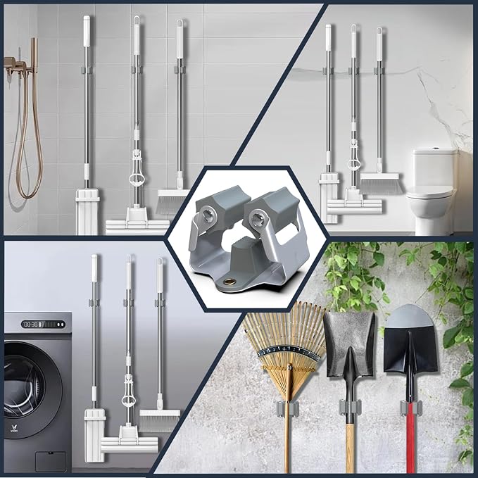 3-H 45 Pack Mop and Broom Holder Wall Mount Big Size Hanging 1 KG Extra - Image 3