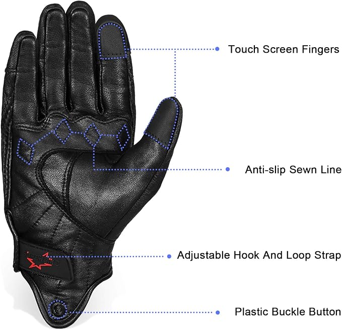 Superbike Full Finger Goat Skin Leather Touchscreen Motorcycle Gloves - Image 3
