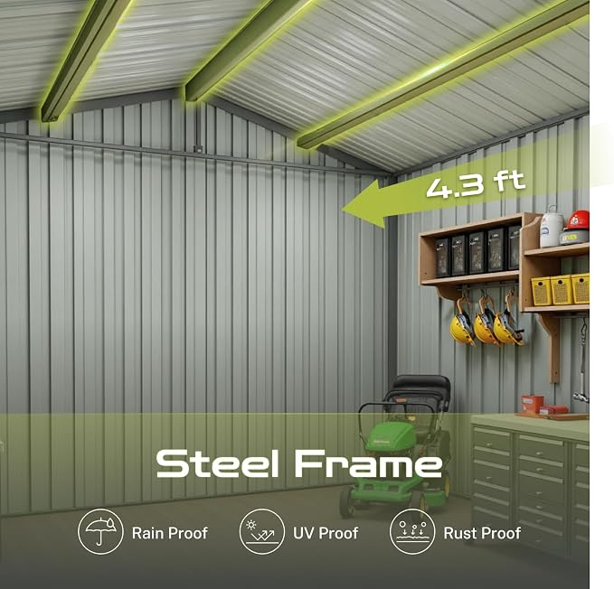 7' x 4.3' Outdoor Storage Shed, Sturdy Metal Building w/Windows & Lockable Doors - Image 3