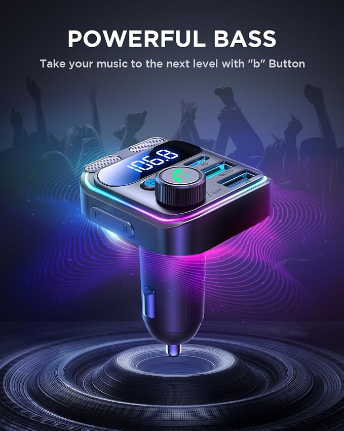 JOYROOM 81W Bluetooth 5.4 FM Transmitter Car Adapter PD & QC 3.0 USB C Car - Image 3