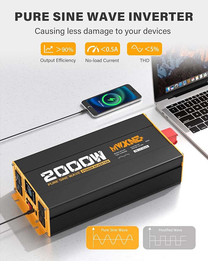 2000W Pure Sine Wave Inverter 12V DC to 110V 120V AC Car Converter - Image 3