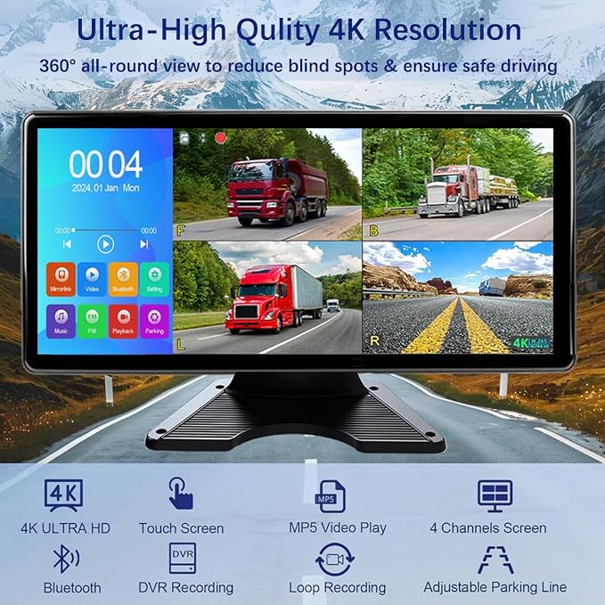 4K RV Backup Camera, 10.36" Touch Screen Monitor - Image 2