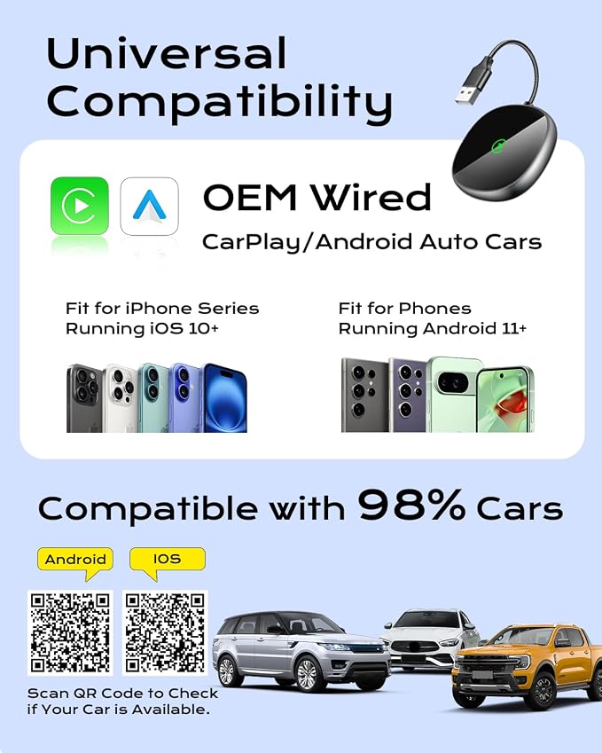 Wireless Carplay Adapter for iPhone & Android Auto 2-in-1, Plug & Play Low - Image 6