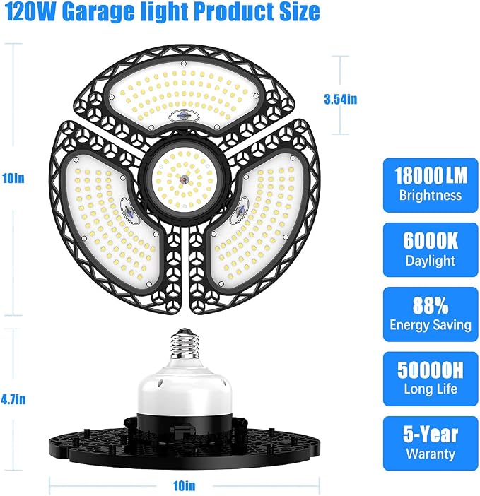 LED Garage Light 120W Deformable LED Ceiling Lights 18000 Lumens Led Shop Lights - Image 5