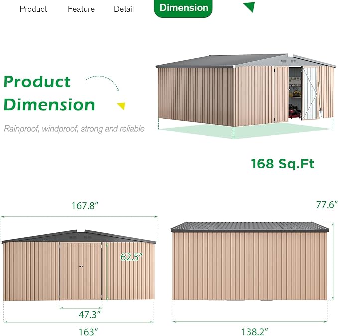 U-MAX Storage Shed 14x12 Outdoor Shed, Large Metal Outside Storage Garden Sheds - Image 2