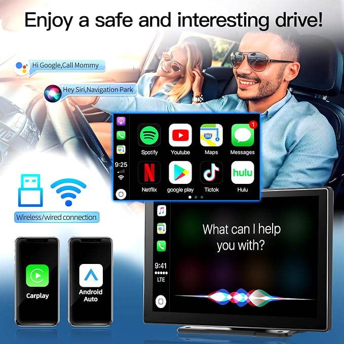 9 inch Wireless Apple Carplay and Android Auto, 4 Core IPS Touch Screen Mirror - Image 6