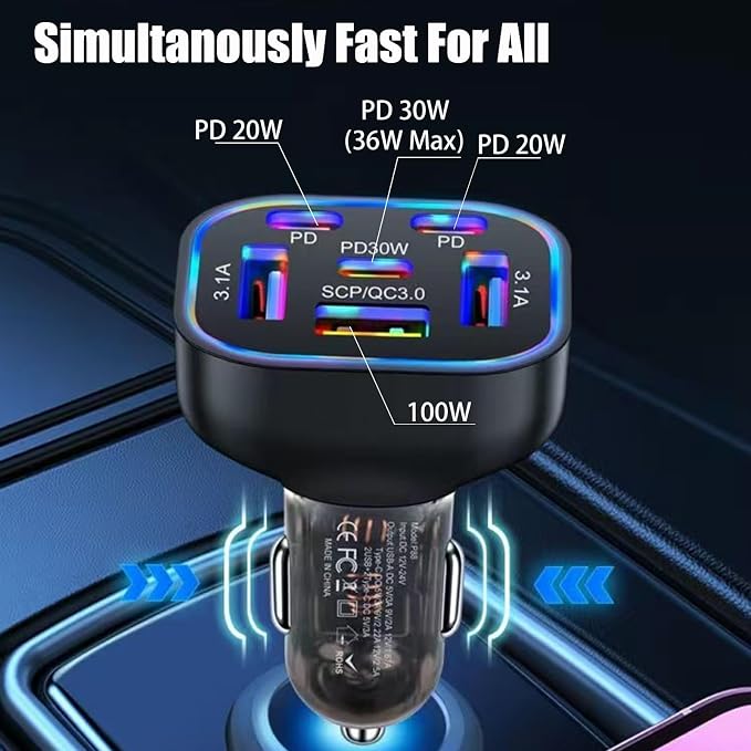 6 in 1 Multi Port USB C Car Charger Adapter PD 30W 6 Ports Super Fast Charging - Image 5