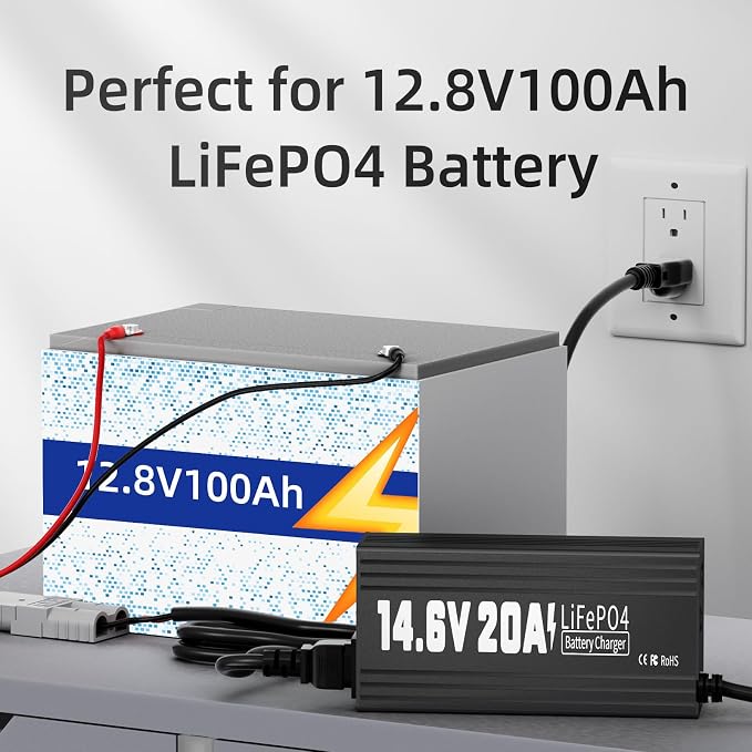 12V 20A Lithium Battery Charger, 14.6V LiFePO4 Battery Charger AC-DC Fast and - Image 2