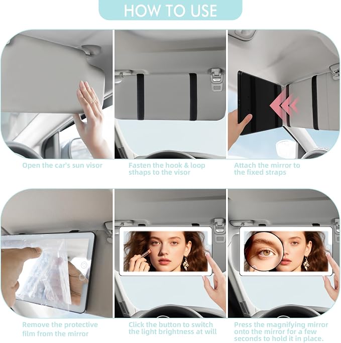 Car Sun Visor Vanity Mirror, Rechargeable Led Dimmable Makeup Mirror, - Image 7