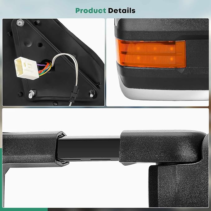 YHTAUTO Power Adjusted Heated Towing Mirrors Fit Toyota 07-21 Tundra, 08-17 - Image 10