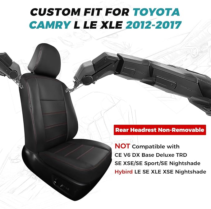 for Toyota Camry Seat Covers L LE XLE 2012 2013 2014 2015 2016 2017 - Image 2